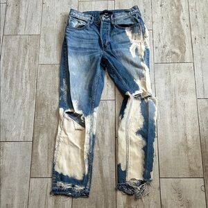 [3x1] Blue and Cream Distressed Skinny Jeans - Size 27
